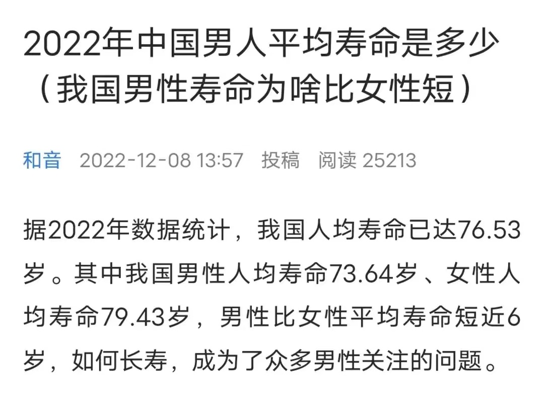 中国男性平均寿命73.64岁