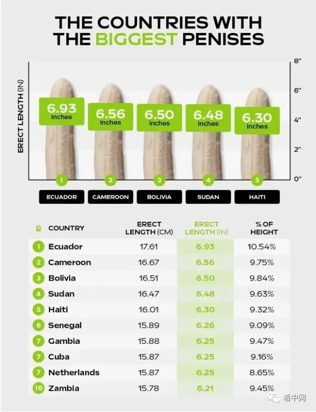 各国男性“JJ长度”排名，最短的居然是...